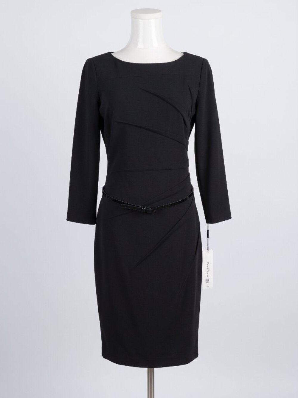 NWT Calvin Klein Black Asymmetrical Pleated Long Sleeve Sheath Dress Size 8